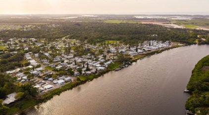 Aerial shot of the Little Manatee River and River Vista RV Village