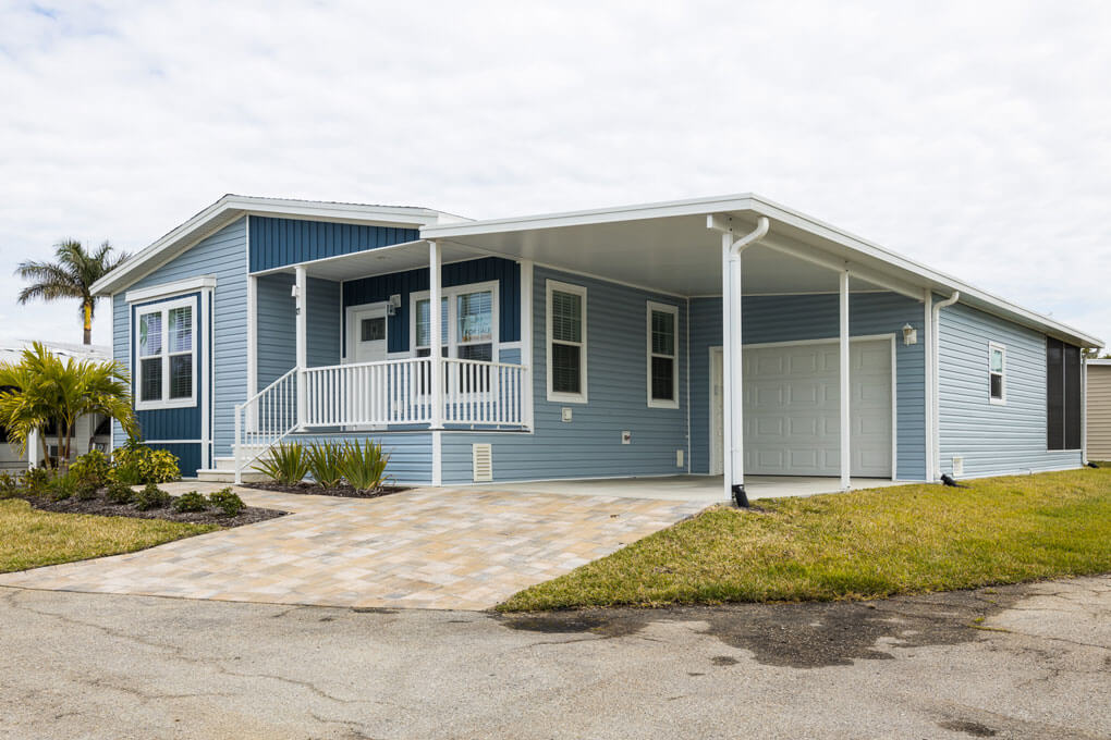 Outside of a manufactured home in Jamaica Bay Village.