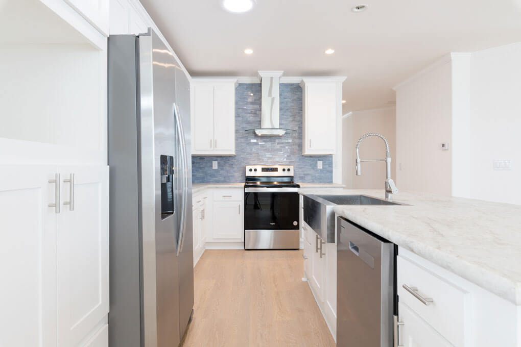 Kitchen inside of a new manufactured home in Jamaica Bay Village.