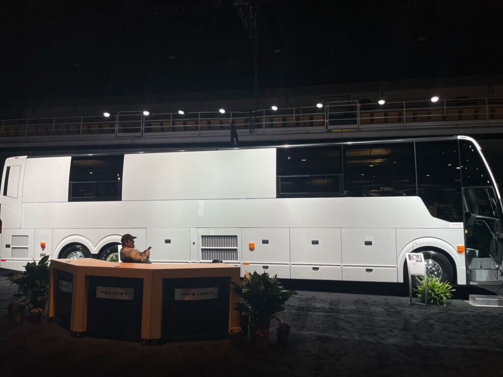 Exterior of a million dollar motorcoach by Prevost at the Florida RV SuperShow in Tampa