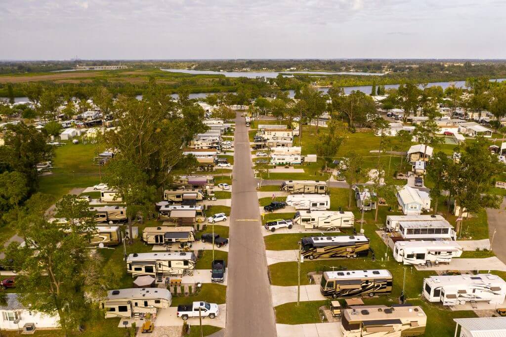 The beauty of River Vista RV Park &amp; Resort from birds eye view
