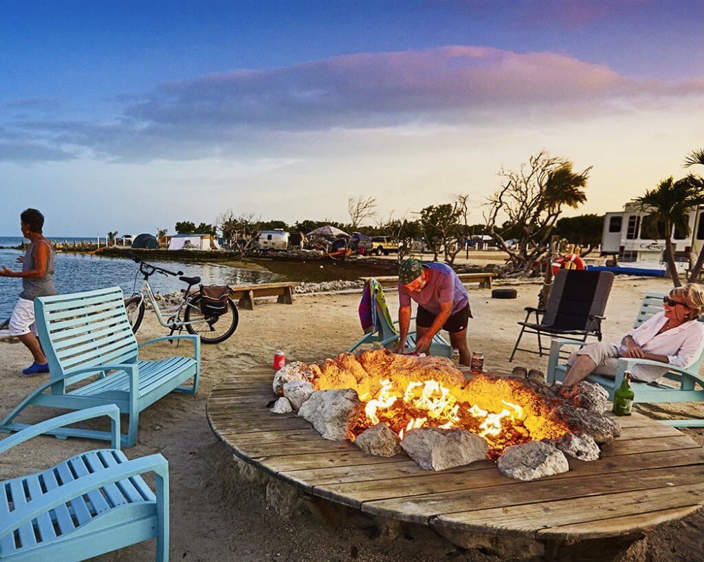 Enjoying the campfire at Big Pine Key Fishing Lodge