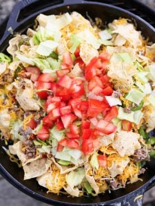 Nachos in a cast-iron skillet