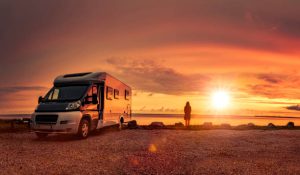 RV parked as the sunsets