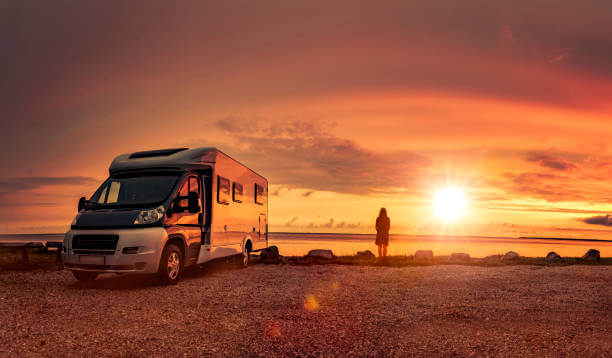 RV parked as the sunsets