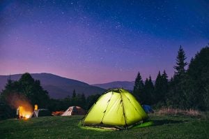 Tent camping at night