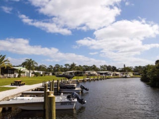 Side view of the docks at Estero Bay Village in Florida.