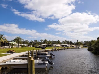 Side view of the docks at Estero Bay Village in Florida.