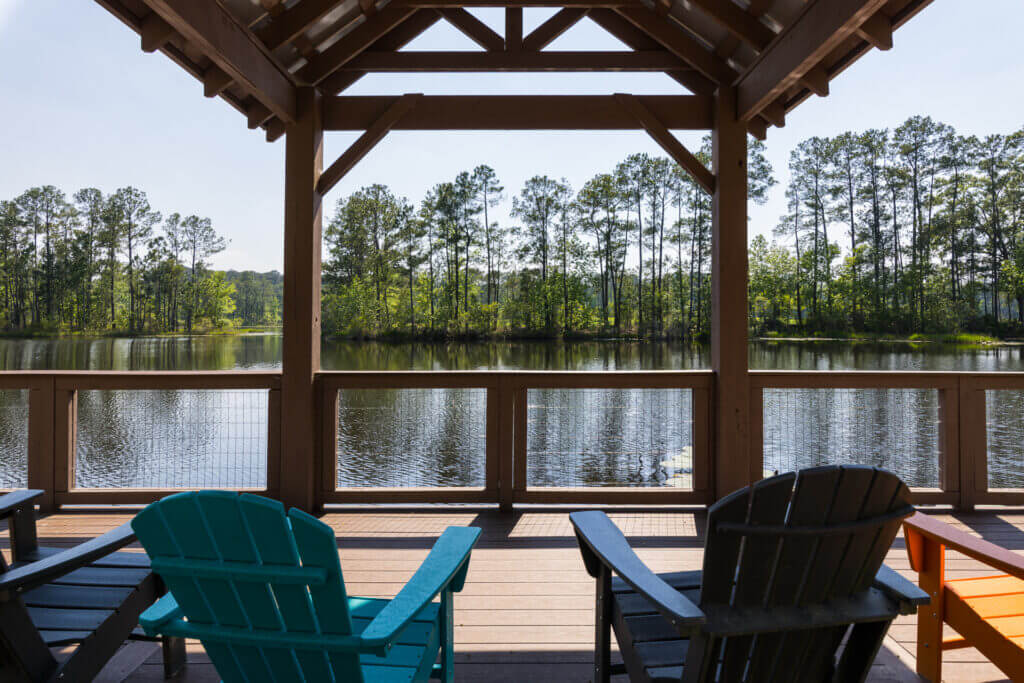 Two chairs on dock at Lake Jasper RV in South Carolina