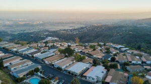 aerial of village and valley