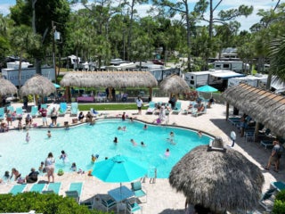 Packed swimming pool at Blueway RV Park in Fort Myers, Florida.