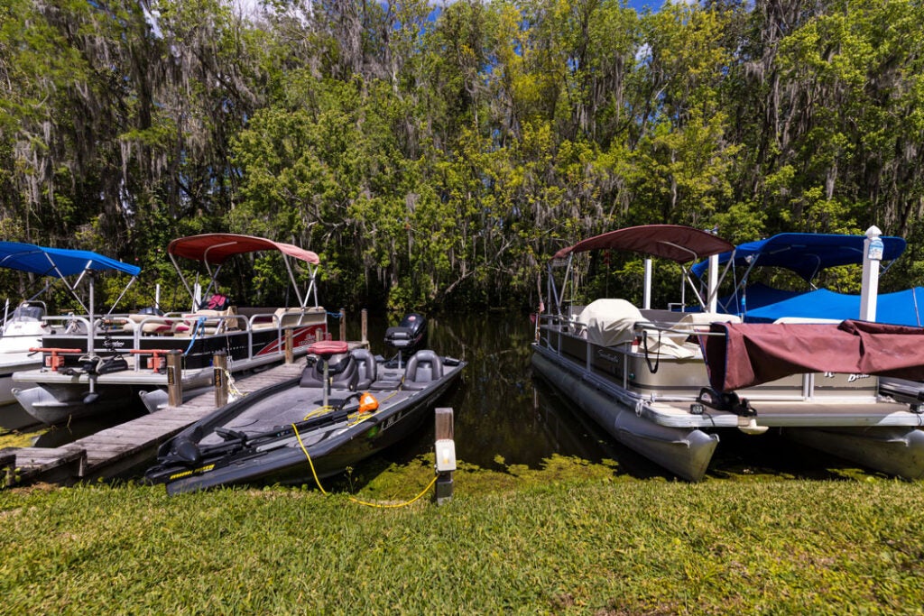 Boats at Holiday RV Park in Leesburg, Florida along the Harris Chain of Lakes.