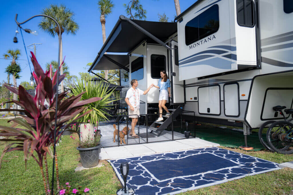 Couple Leaving RV at Blueway RV Park in Fort Myers, Florida.