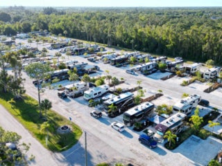 Birds eye view of Blueway RV Parks RV sites.
