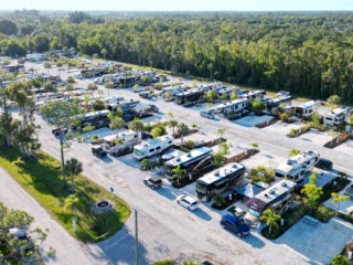 Birds eye view of Blueway RV Parks RV sites.