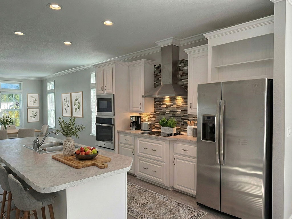 Virtually staged kitchen of a new manufactured home in Estero Bay Village.