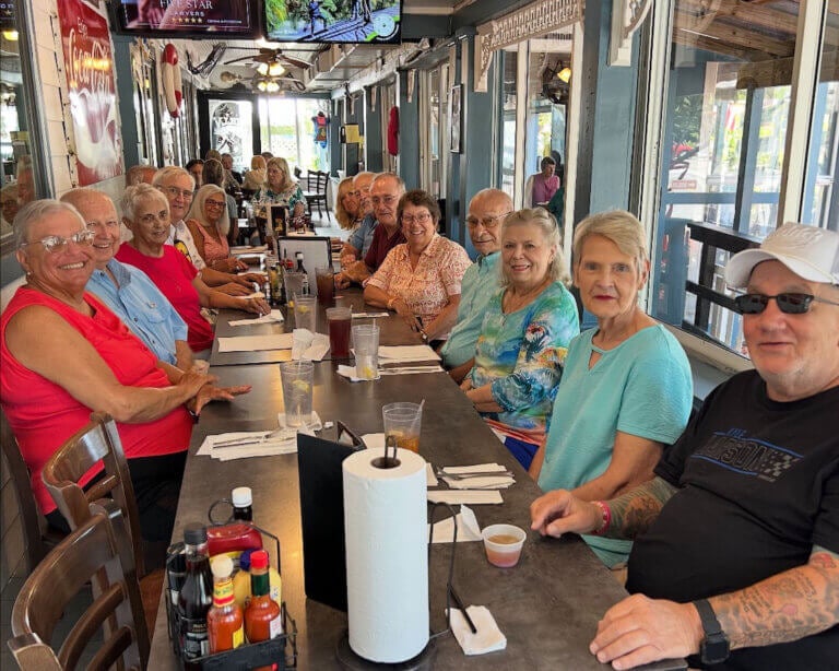 Nifty Fifty group from The Meadows out to lunch in Tarpon Springs, Florida.