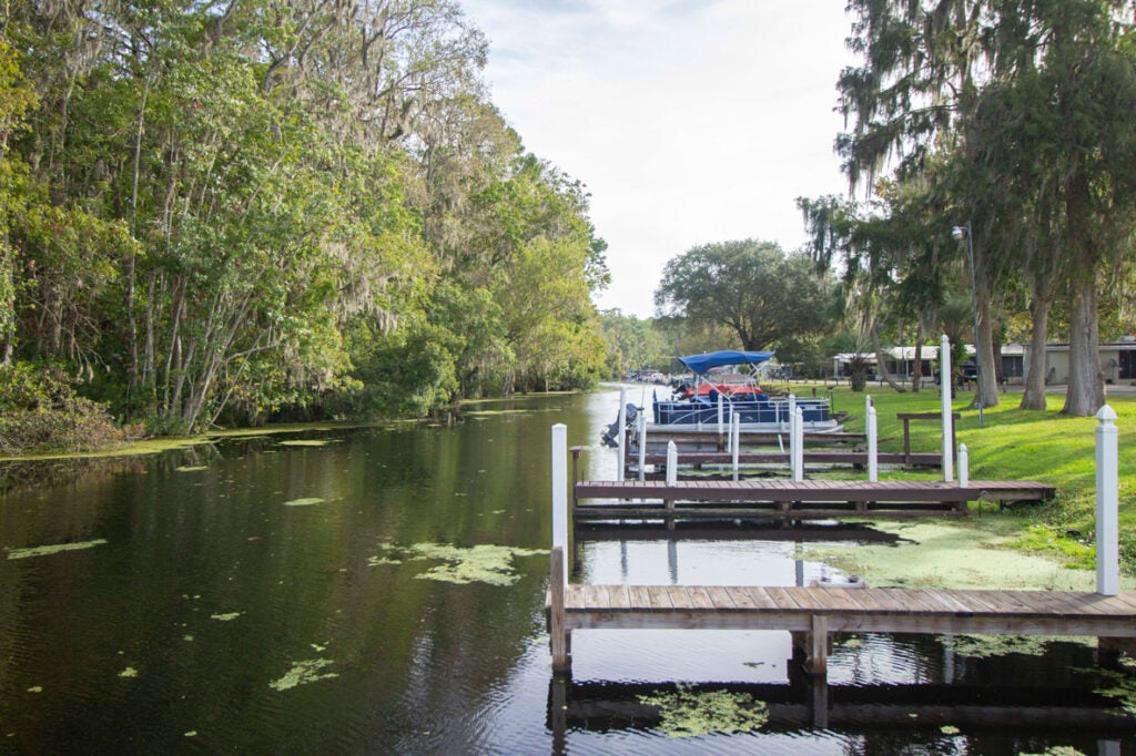 Docks at Holiday RV Park in Leesburg, Florida along the Harris Chain of Lakes.