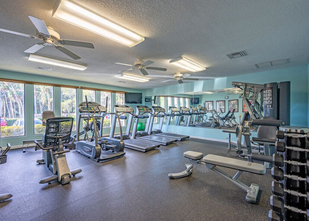 Gym equipment in the fitness center at Lake Griffin Harbor Village.