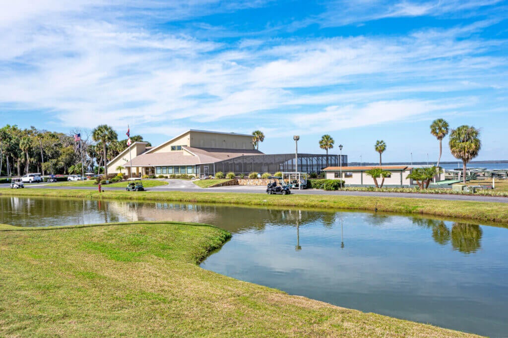 Exterior view of the clubhouse at Lake Griffin Harbor Village.