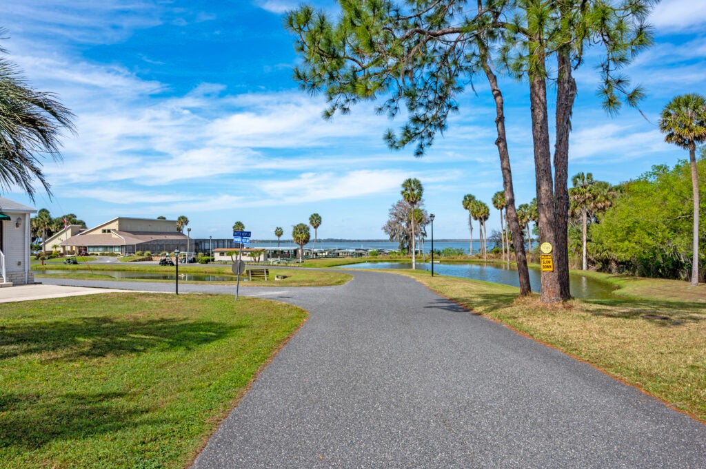 Entrance to dock area and Main entrance at Lake Griffin Harbor Village