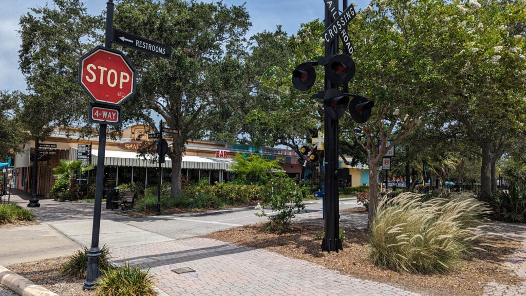 Dunedin downtown sidewalk and shops