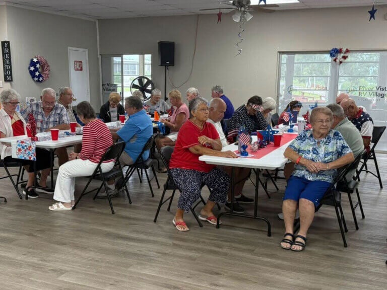 Residents celebrating 4th of July at River VIsta RV Park in Ruskin, Florida.
