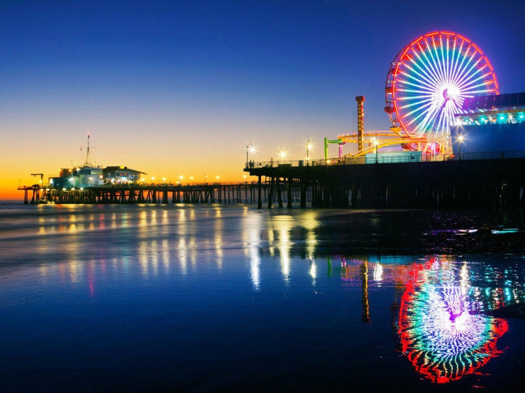 Santa Monica pier at sunset