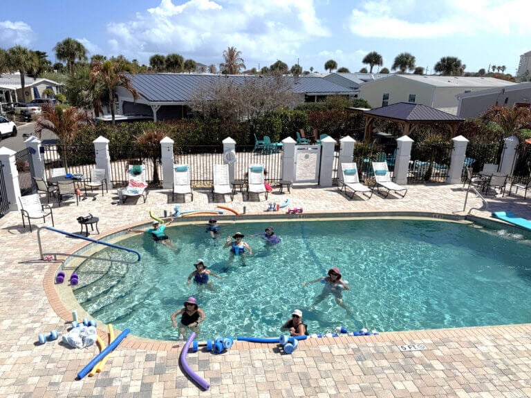 Swimming pool aerobics at The Waters in Melbourne Beach, Florida.