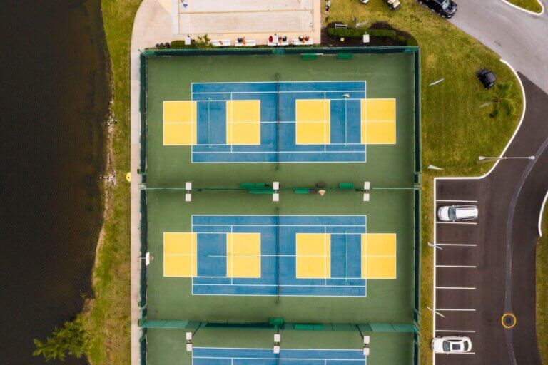 aerial view of sports courts at Camelot East