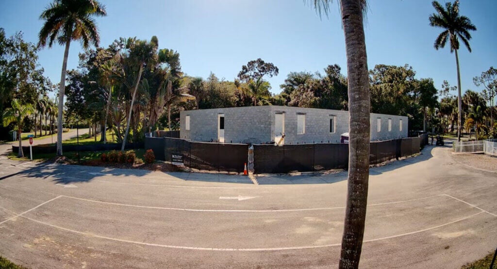 Walls of the newly constructed Blueway RV Park clubhouse in Fort Myers, Florida.