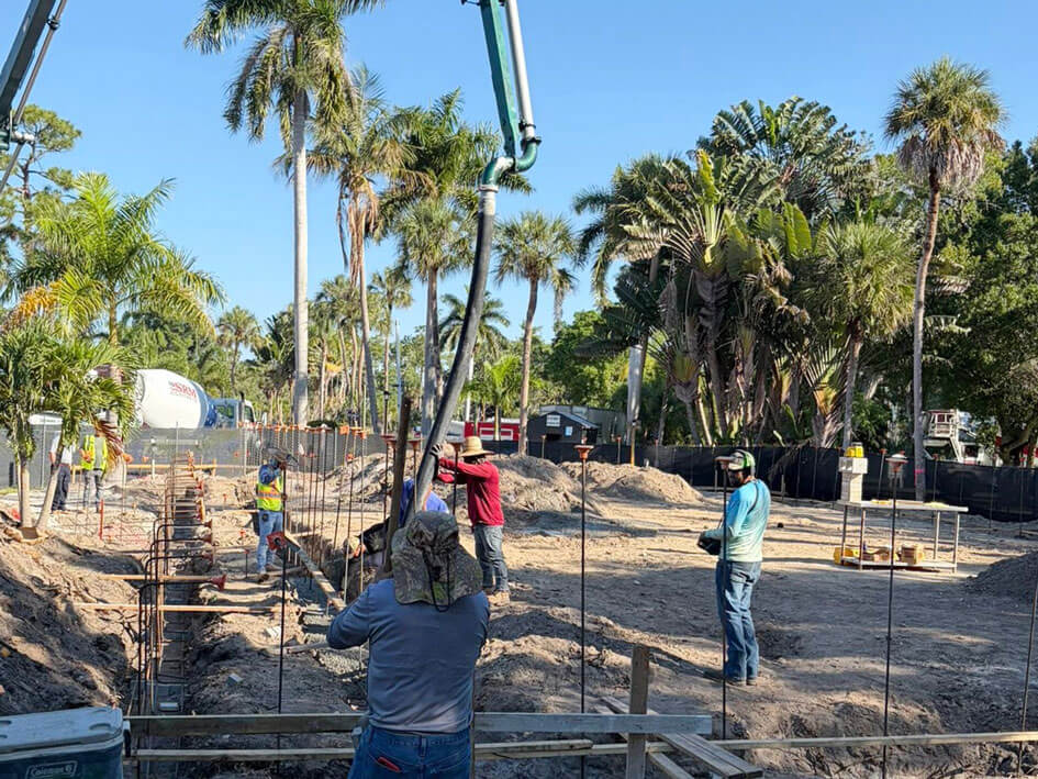 Concrete being poured at the clubhouse construction site at Blueway RV Park in Fort Myers.