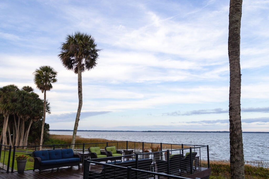 The new lakefront patio at Lake Griffin Harbor Village in Leesburg, Florida.
