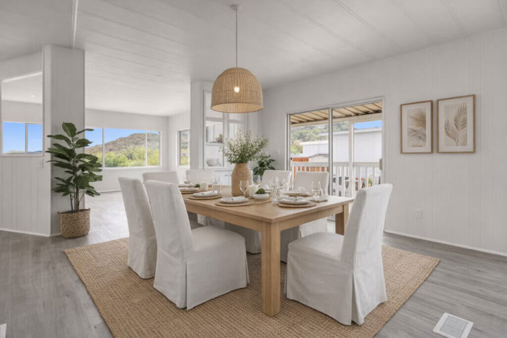 Dining room staged at Mountain View Village in West Hills, California