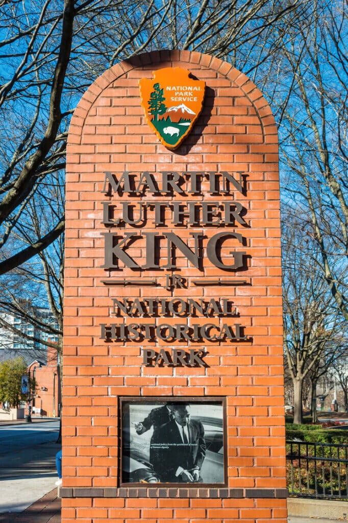 Sign at Martin Luther King Jr. National Historical Park in Atlanta Georgia USA on a sunny day.