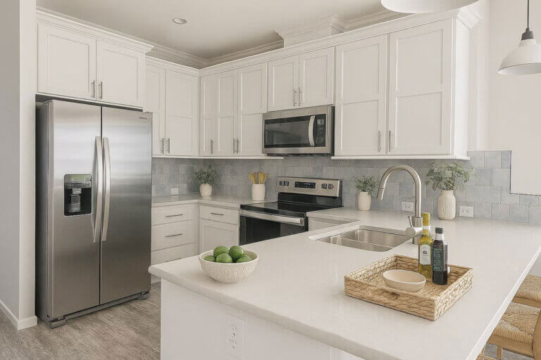 Kitchen in a manufactured home for sale in StrawBerry Ridge Village in Valrico, Florida.