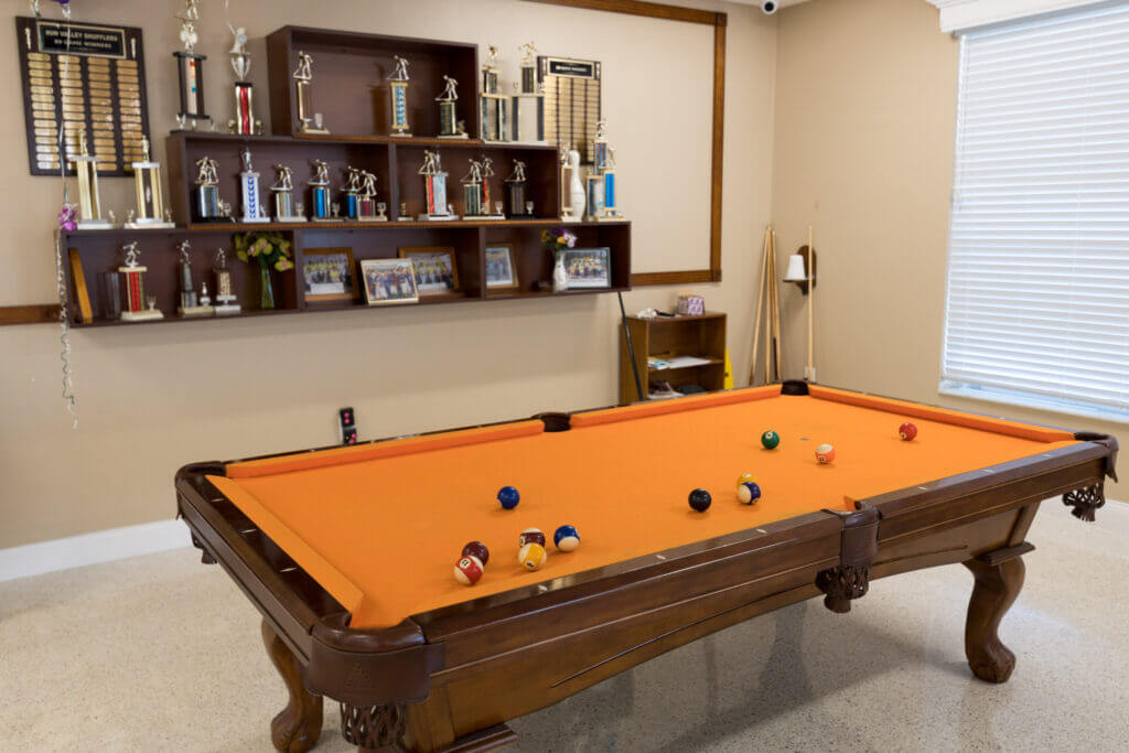 Sun Valley Pool Table and Wall of Trophies