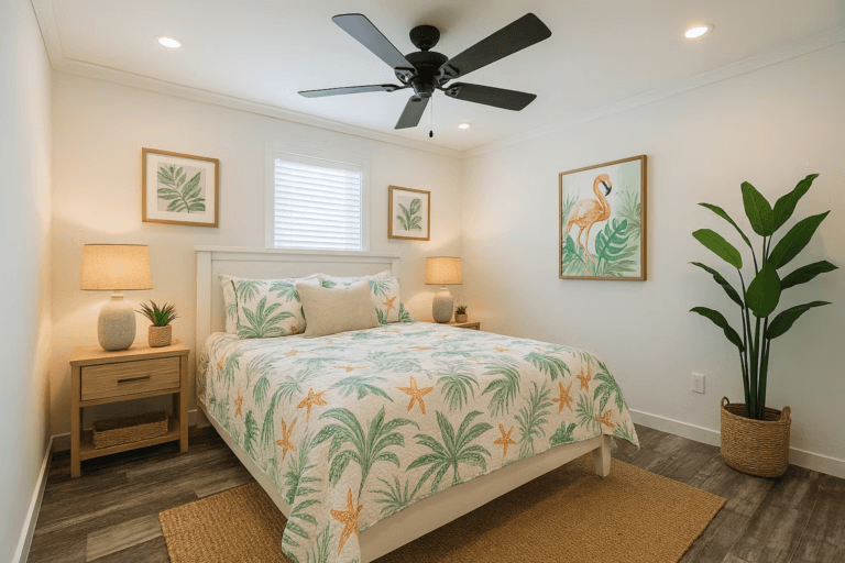 Main bedroom in a manufactured home for sale in StrawBerry Ridge Village in Valrico, Florida.