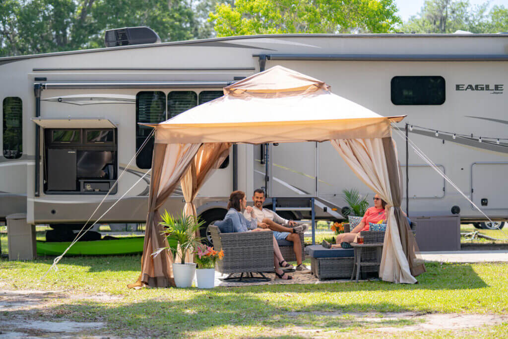 Friends outside at Lake Jasper RV Park in South Carolina.