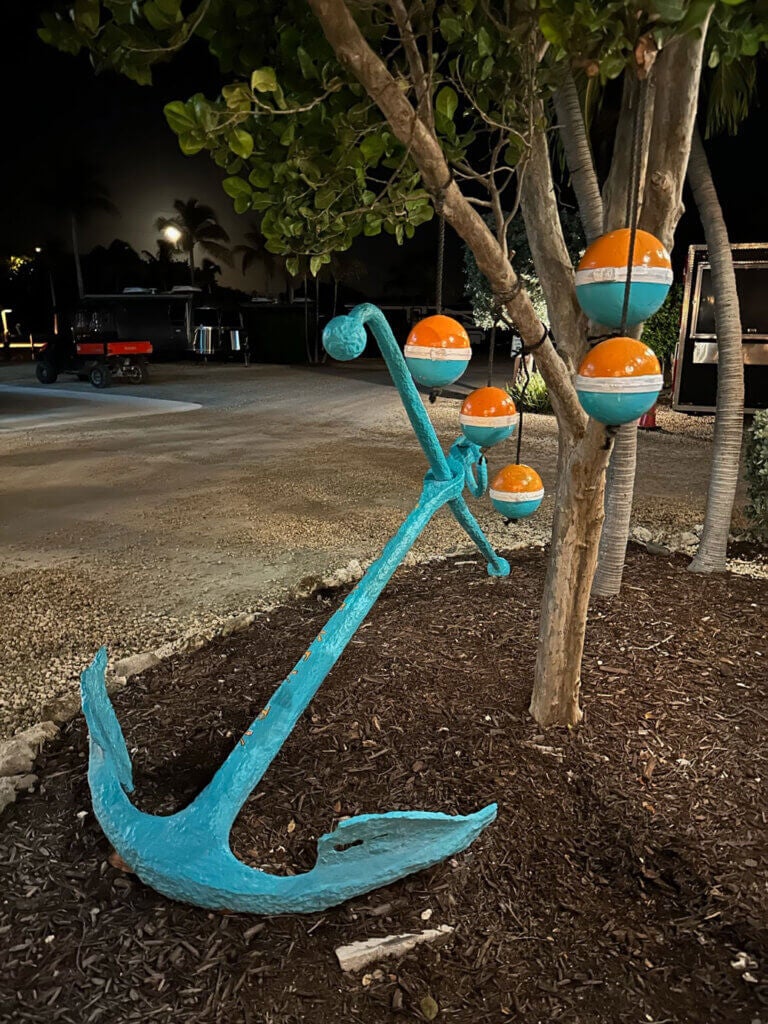 Old ship anchor in the center of Big Pine Key Rv Park in Florida