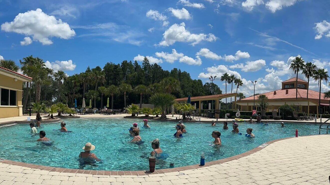 Residents at Cypress Lakes Village in Lakeland, FL. taking an aqua tabata class in the pool.