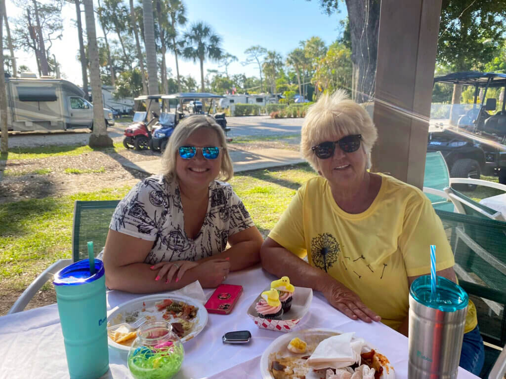 Guests at Easter Sunday potluck at Blueway RV Park in Fort Myers, FL