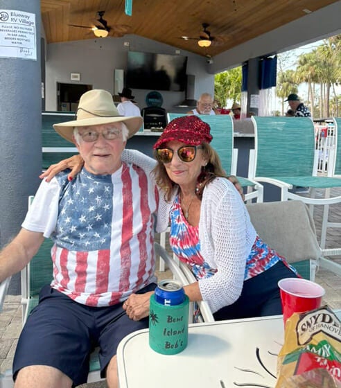 Guests attend a Memorial Day Cookout at Blueway RV Park in Fort Myers, Florida.