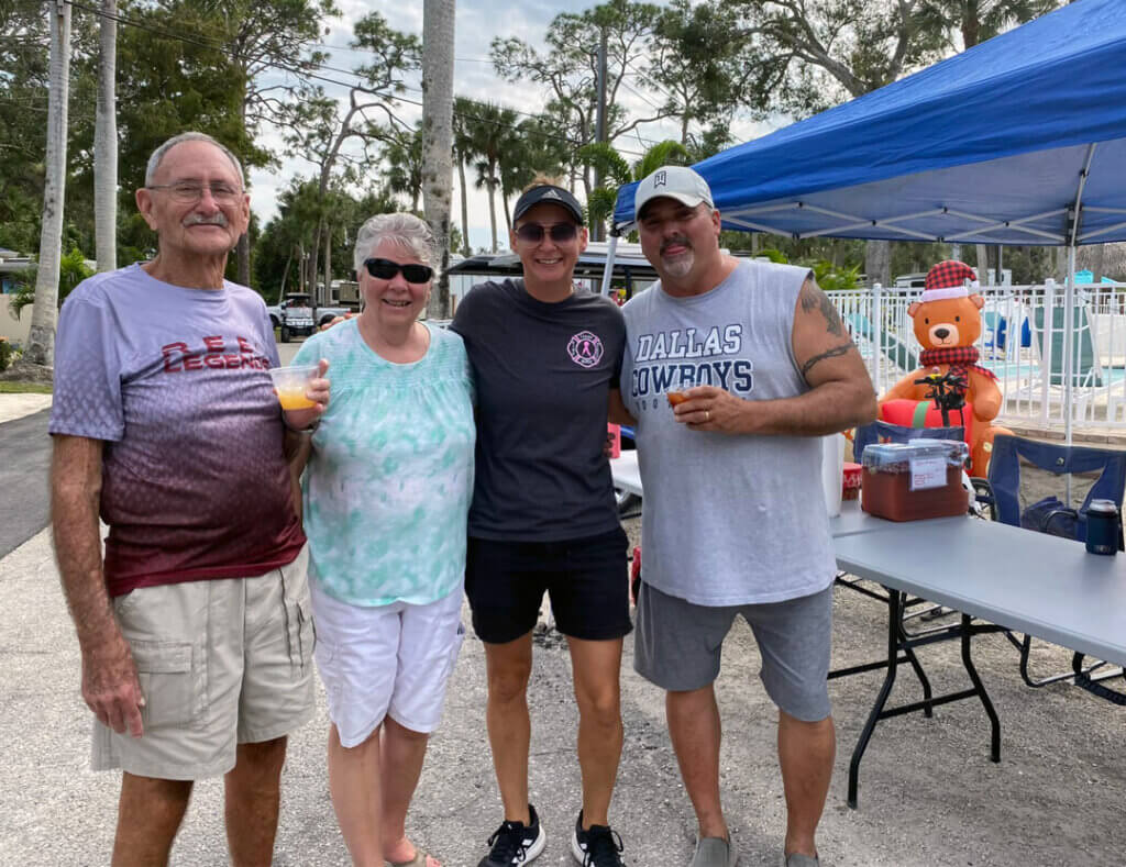 Four guests are reunited as they are welcomed back to the park.