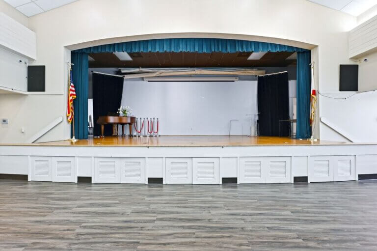 Remodeled stage at Camelot East Village in Sarasota, Florida.