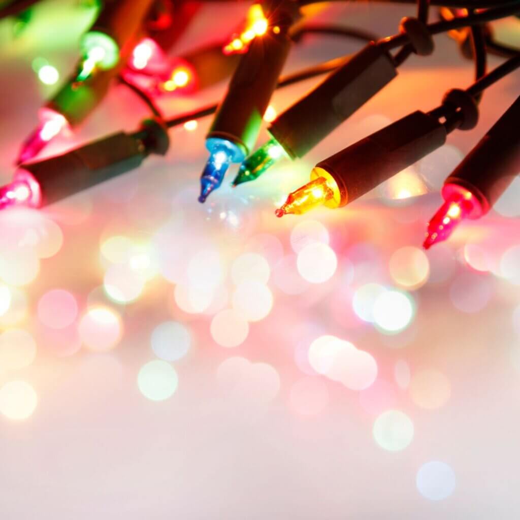 Rainbow colored Christmas lights