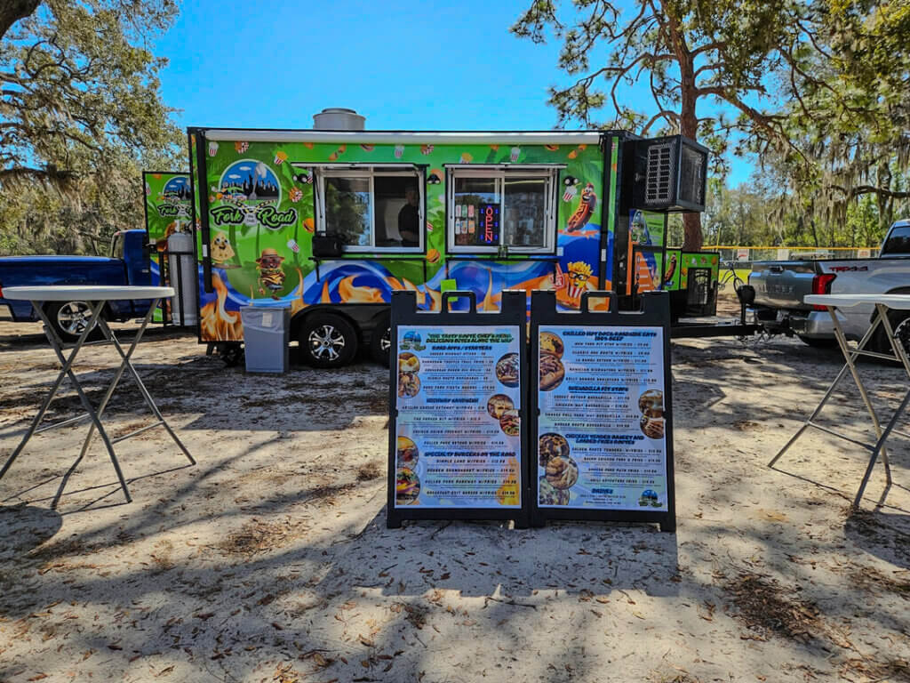 Fork in the Road Food Truck parked by the softball fields at Holiday RV Park in Leesburg, FL.