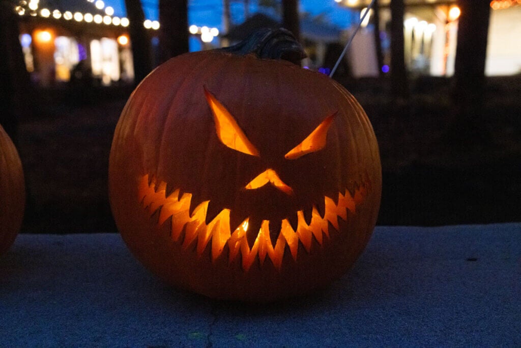 Carved Halloween pumpkin at Point Sebago Resort in Maine.