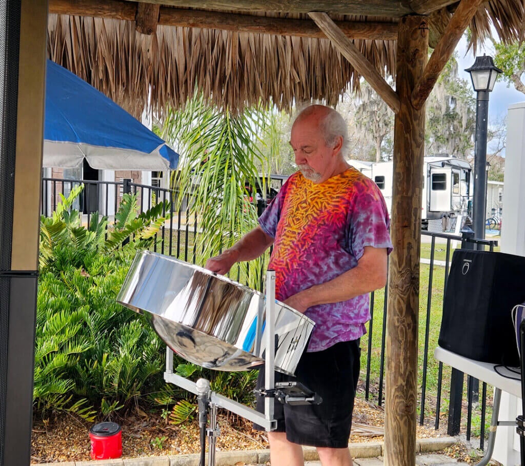 Live Music on the steel drum at the Holiday RV Park Outdoor Pool.