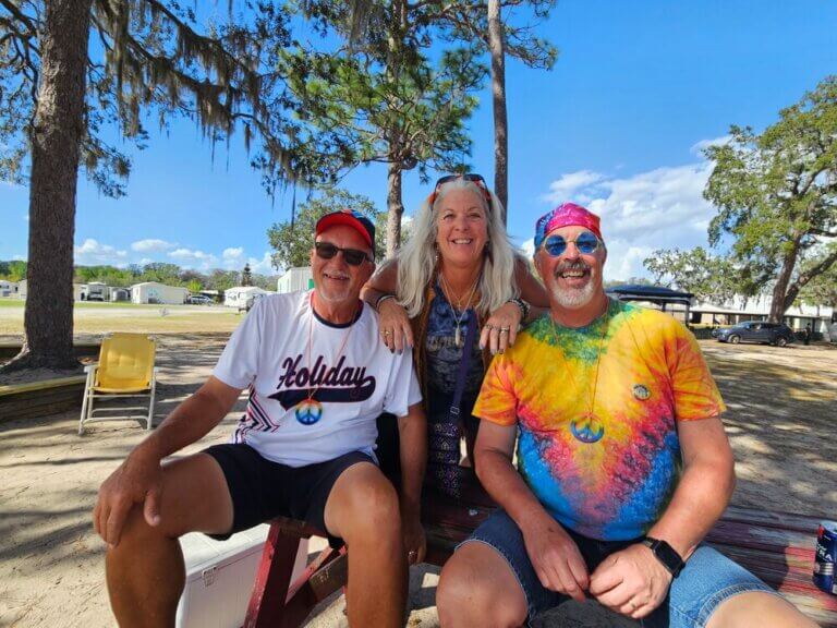 Residents at Hippie Fest in Holiday RV Park in 2026.